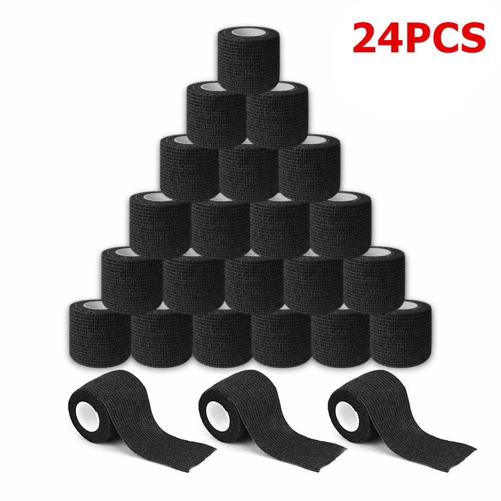 

24pcs Black Disposable Cohesive Tattoo Grip Tape Wrap Elastic Bandage Rolls for Tattoo Machine Grip Tube Accessories