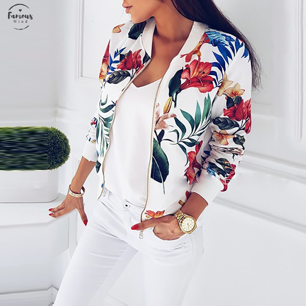 

Size Bomber Woman Jackets Long Sleeve Spring Ladies Tops Coat Zipper Casual Floral Printed Jacket Womens Outwear, Red