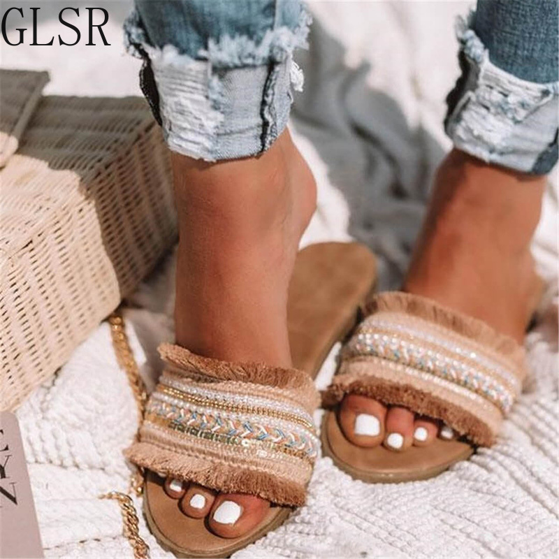 

Women slippers 2020 summer new Rome Retro sandals flat casual shoes female slip on slides woman shoes plus size Sandalias mujer, Beige