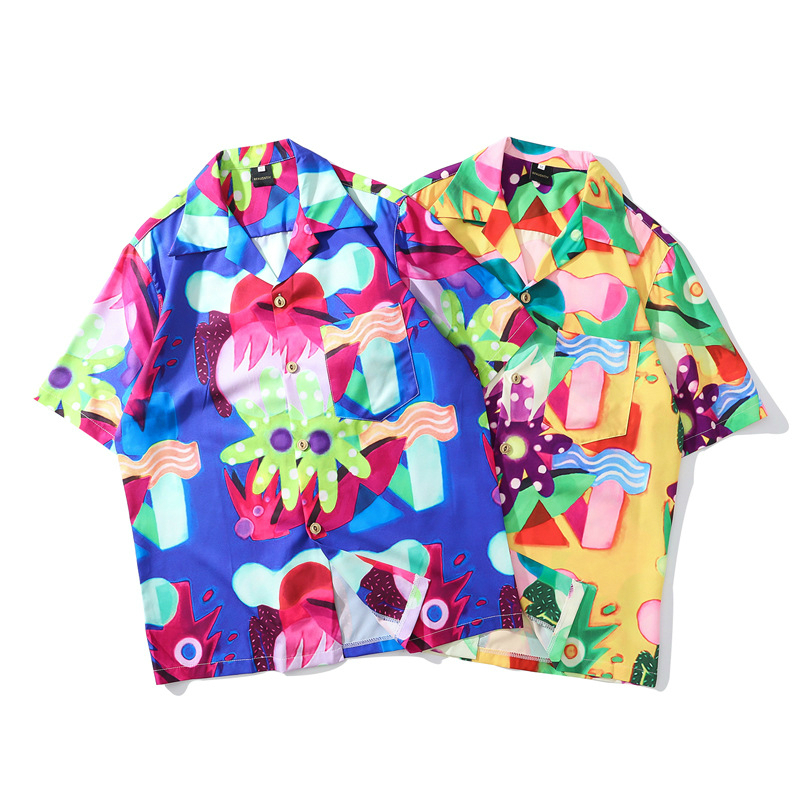 

Men's Top Shirt Short Sleeve Beach Shirt Surf Speed Dry Short Sleeve Flower Beach Holiday Hawaii Loose Print, Blue