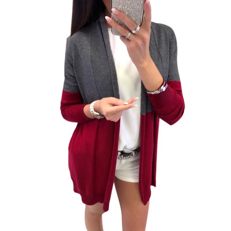 

Long Sleeve Patchwork Winter Tops Women Color Crochet Slim Sweater Cardigan Women Autumn Winter Open Stich Jacket Coat H, Blue
