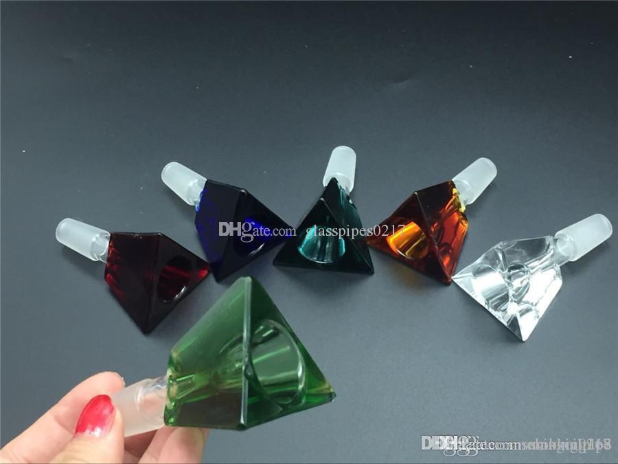 Triangle 3D Diamond Glass tobacco Bowl for Glass water pipe 14mm 18mm glass smoking bowl male ash catcher bowls 2pcs free shipping-image-538295913