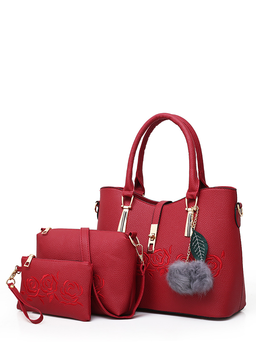 

handbags 2019 new fashion portable shoulder bags Messenger bag three-piece bags, Red