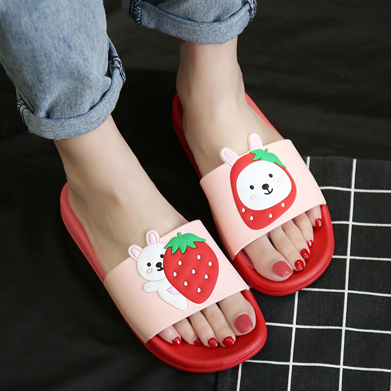 

Women Summer Slippers Slide Sandals Beach Slides Flip Flops Cartoon Fruits Strawberry Rubber Thick Soled Women Men Couple Shoes, Red