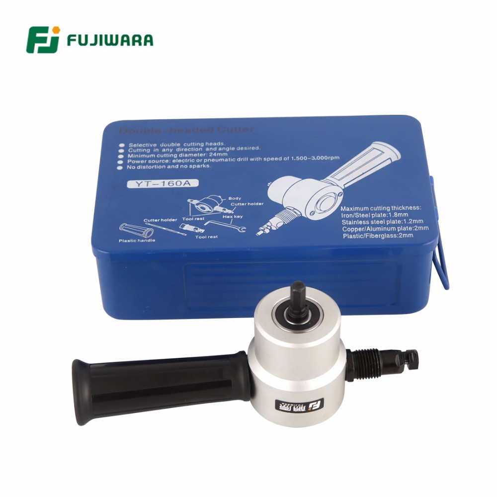 Double Tête Feuille De Métal Nibbler Scie Cutter 360 ° Réglable Power Drill Attachment