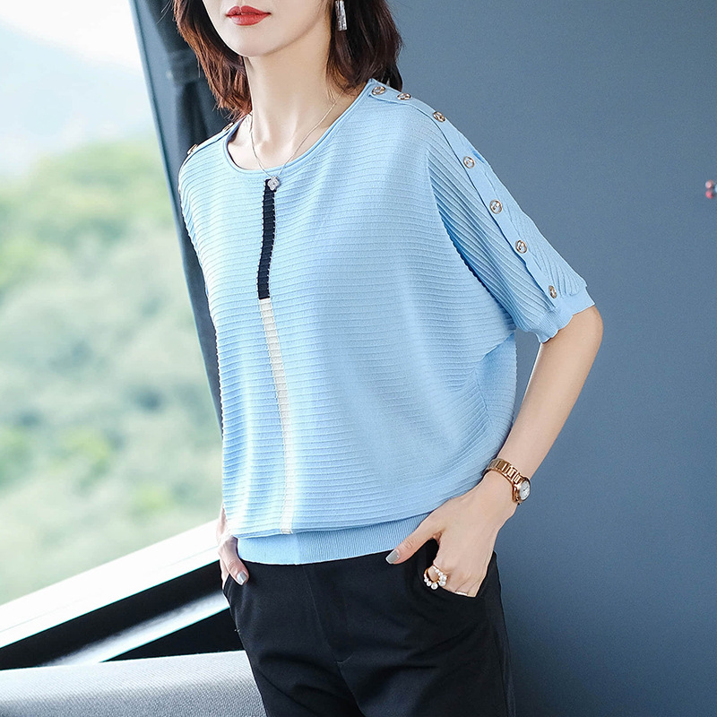 

Sweater women's new fashion 2020 Factory Direct Women's Striped Five-Quarter Sleeve T-shirt round Neck Pullover Sweater Women, Beige
