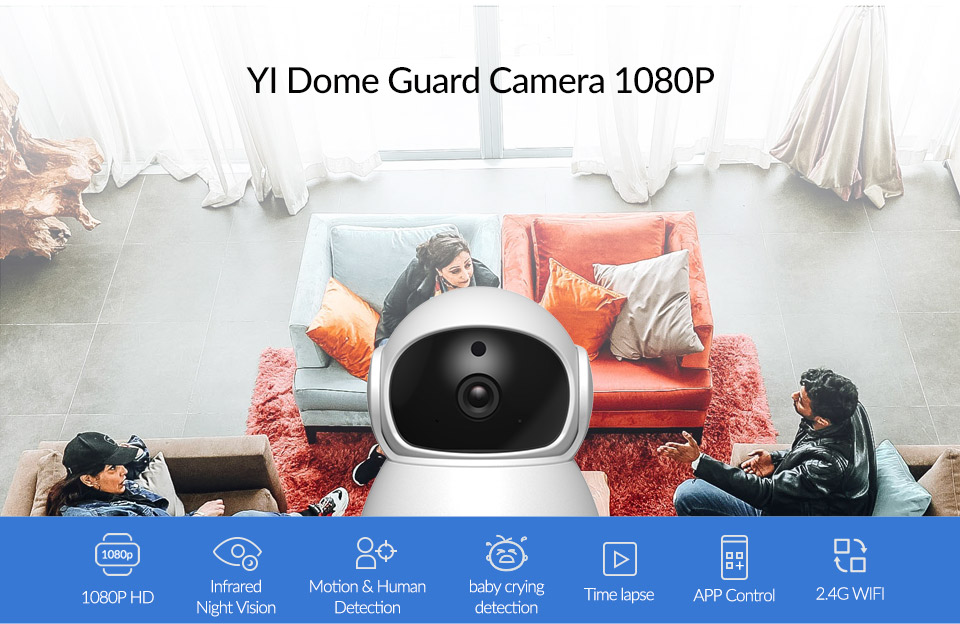 YI Dome Guard Camera 1080P Night Vision HD 360 Degree Wireless Wi Fi IP
