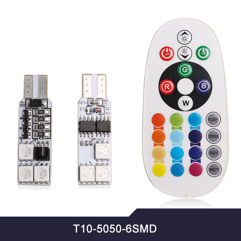 

T10--6SMD RGB Car Clearance Light Car Interior Dome Reading Light with Remote Controller 7000-8000K 12 V, As pic
