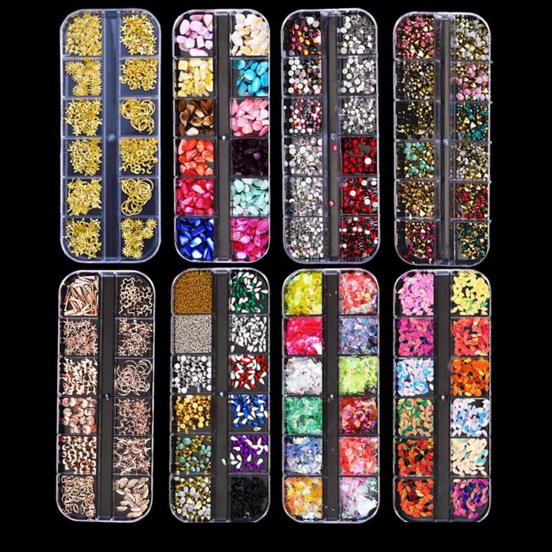 

12 Grid Nails Glitter Sequins 3D Nail Art Decorations Glitter Holographic Sparkly Paillette Flakes Slices DIY Charm Accessories