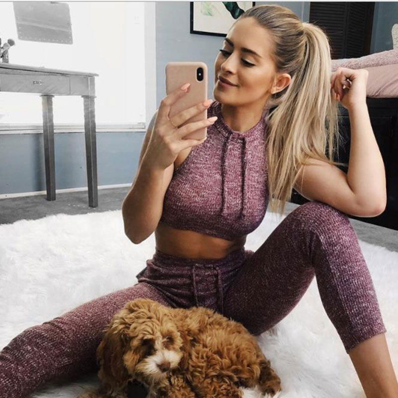 

New Women Yoga Set 2 Piece Gym clothes Solid Vest Pants Fitness clothings Women Elastic Running Yoga Set Sports Suit, Purple