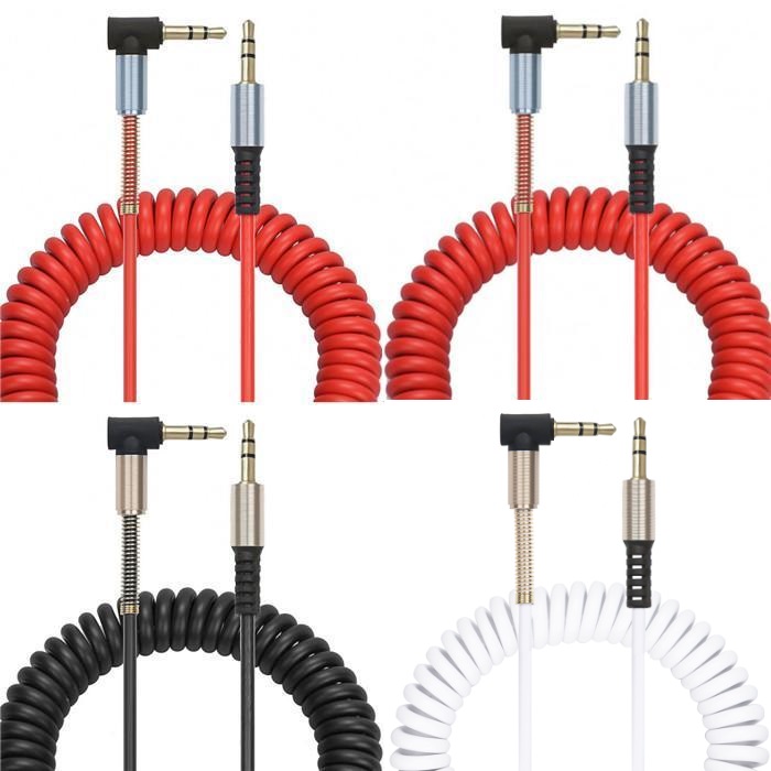 

2M 3.5mm Aux Cable Gold Plated 90 Degree Angle spring Audio Cables for car Mp3 headphone speaker