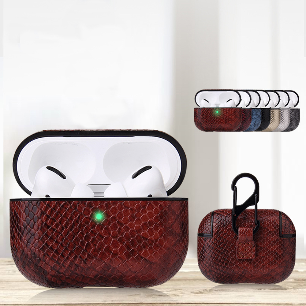 

2020 New Snake Skin Pattern Designer for Fashion Leather Cover Airpods Pro 3 Headphone Earpods Earbuds Anti-Dust Protective Shockproof Pouch, Choose color below
