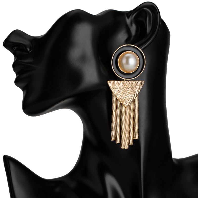Estilo Art Deco formas geométricas de oro y negro Triángulo Pendientes Dangle gota