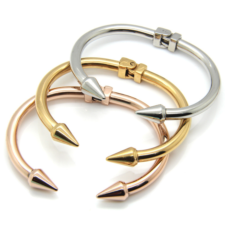 

3 Color nail top grade titanium steel rivet fashion jewelry wristband accessories bangle rose gold bracelet wristlet jewel gifts