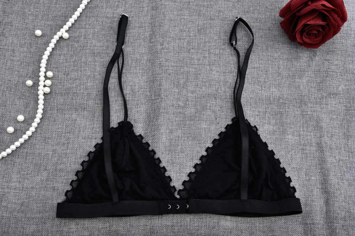 

Women Sheer Halter Top Sexy Lace Wire Bra Bralette Bustier Underwear Wireless Bras Cropped Strappy Brassiere BraleEncaje 2019, Black