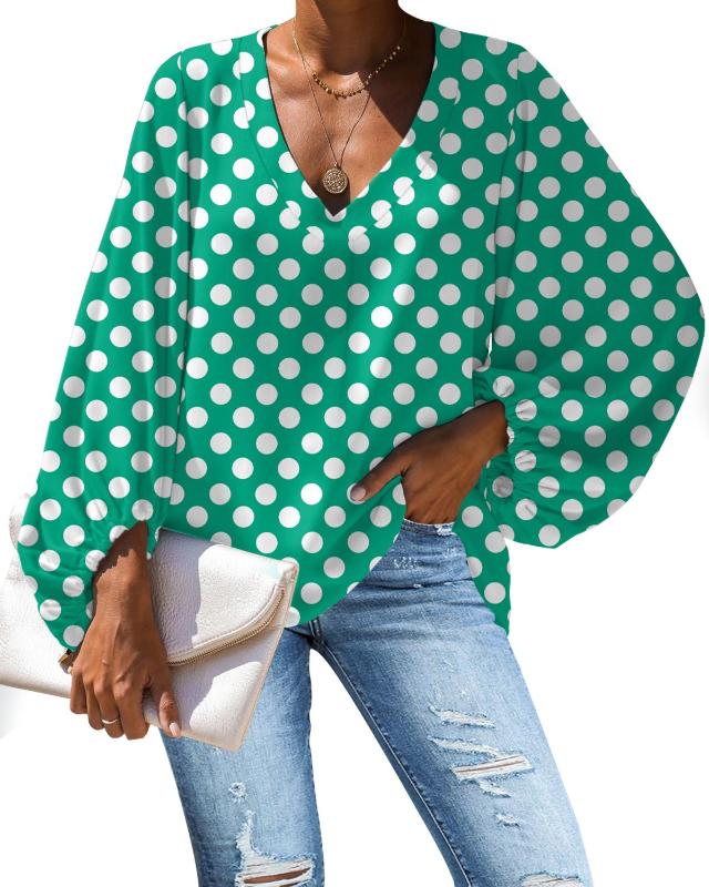

Nopersonality Mixed Color Female Spring Summer Shirts Loose Women Shirts Fashion Polka Dot Blouse for Women V-neck Tops, Hbc19025b2