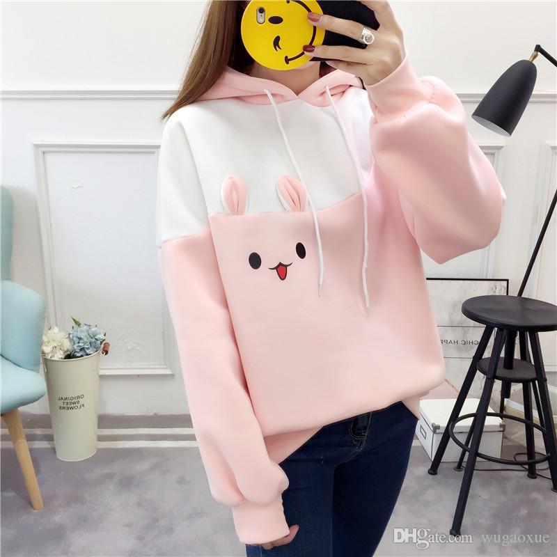 Harajuku Giapponese Pullover Con Cappuccio Coniglio Lolita Sweet Bianco Felpe Cappotto