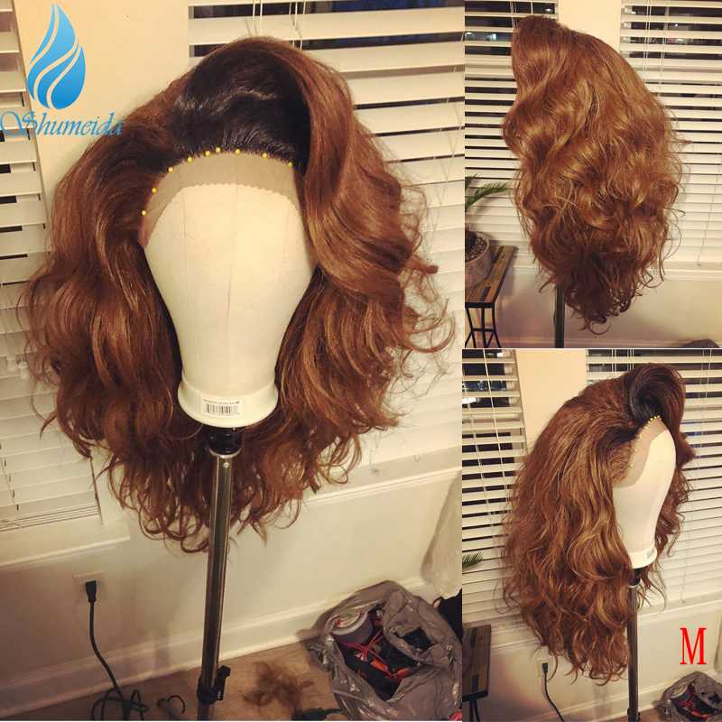 

SMD 13*6 Ombre Brown Color Lace Front Wigs with Baby Hair 150% Density Brazilian Remy Human Hair Middle Ratio Glueless Lace Wigs, As pic
