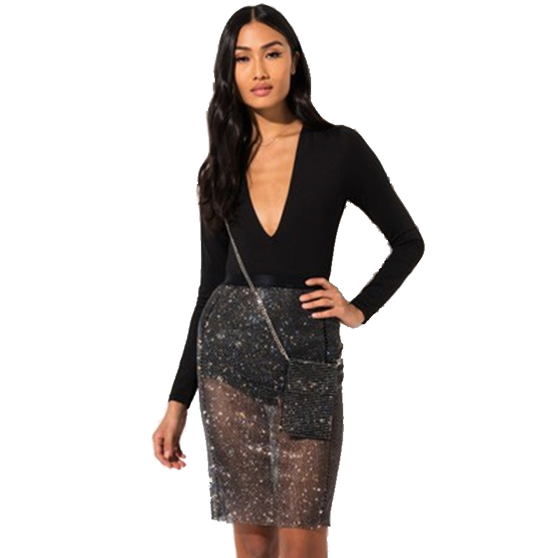 

Black Shiny Full Rhinestones Mini Skirts Crystal Diamonds Patchwork Sexy Women Club Rave Festival Slim Skirt Fashion Birthday
