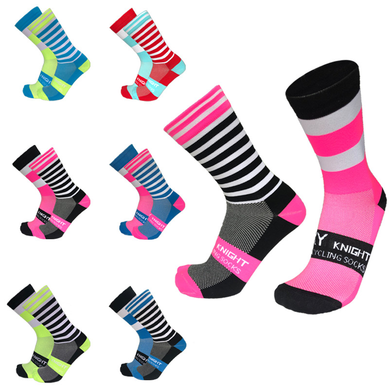 

SKYKNIGHT Professional Cycling Socks Stripe Protect Feet Breathable Wicking Sock Outdoor Road Bike Nylon Socks BicycleAccessorie, Black blue