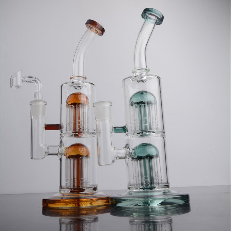 

Green orange glass bongs with double diffuser arm tree percs water pipe boro recycler dab rig with 14 mm joint