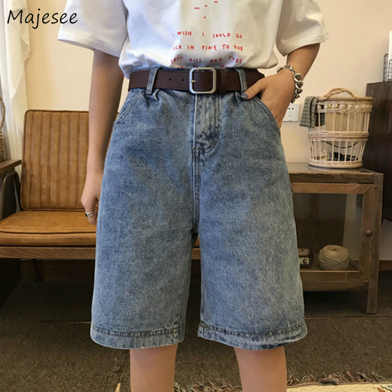 

Shorts Women Korean Style Solid Denim Classic Womens Straight Student Breathable Summer Newest Loose Basic Casual Daily Fashion, Blue