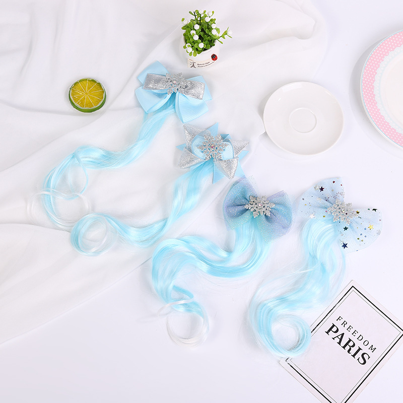 

New Snow Princess Bow Wig Snowflake Hairpin Braid Children Headdress Wig Hairpin Aisha hair accessories