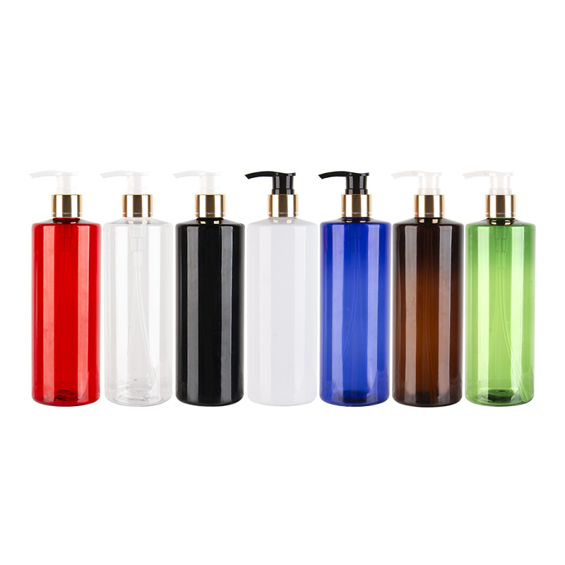 

500ml Empty Colored Cosmetic PET Aluminum Lotion Luxury Bottles Gold Aluminium Cap Lotion Shampoo Bottle Packaging Container