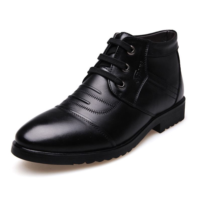 

Genuine Leather Winter Boots Men Winter Shoes Cowhide Leather Warm Shoes Plush Black Boots Man Ankle Booties