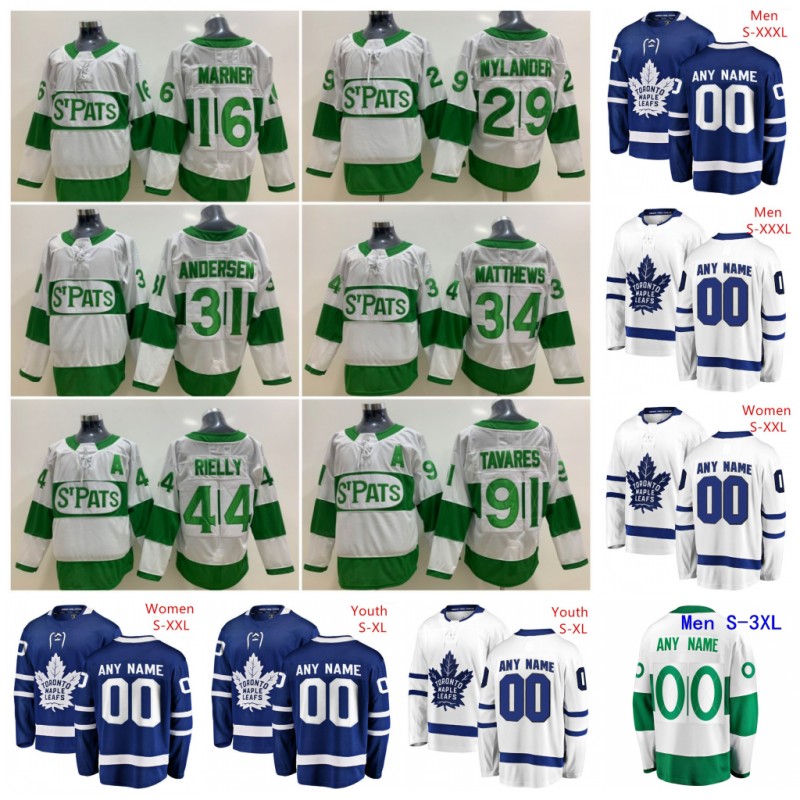 

Custom Toronto Maple Leafs 2019 St. Pats White Blue Green Jersey Any Number Name men women youth Barrie Kapanen Muzzin Johnsson 88 Nylander, As