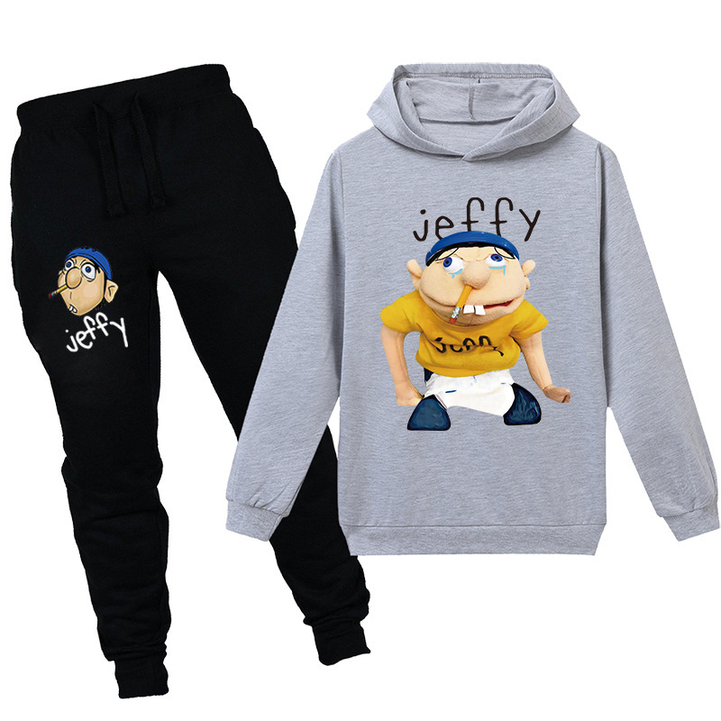 

Teenmiro Cartoon Jeffy Kids Sport Suit Boys Clothing Sets Girls Hooded Sweatshirt Pants Children Tracksuit Outfit Teenagers Pullover, White