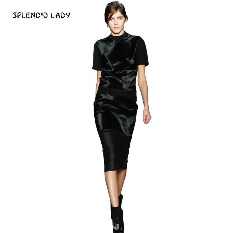 Piste défilé haute qualité nouveau Designer femmes fête 2019 printemps automne fête hauts noirs moulante jupe ensemble