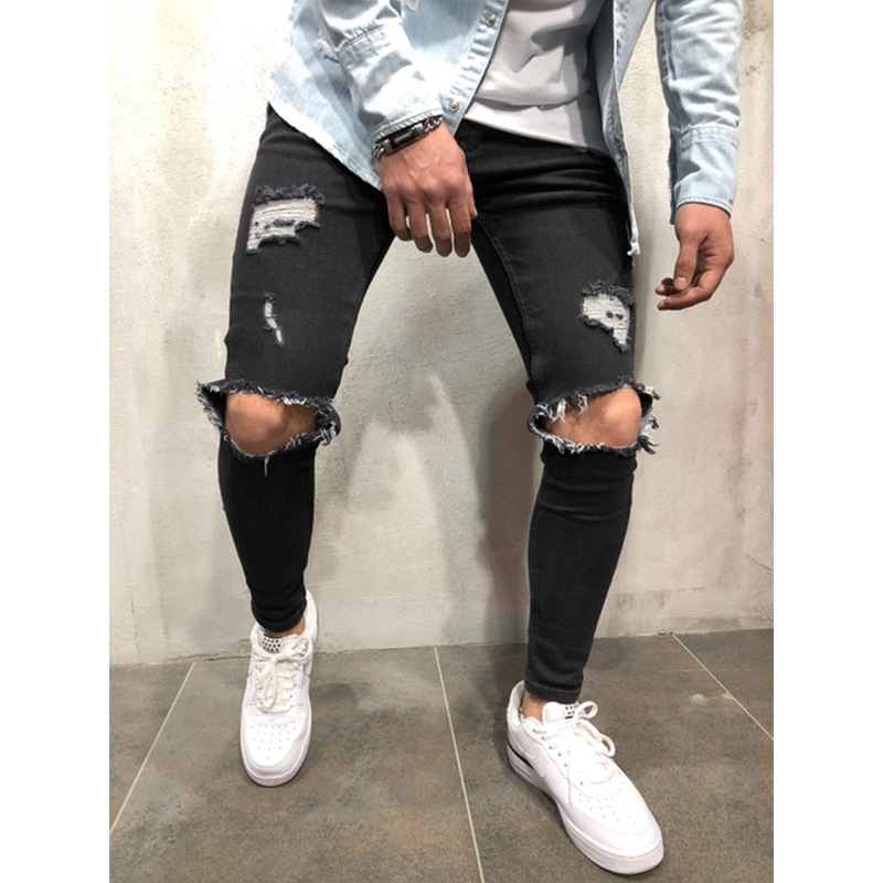 

Mens Distressed Ripped Biker Jeans Slim Fit Stretch Jeans Brand Designer Men' Motorcycle Biker Denim Fashion Mens Jeans 11098, Gray