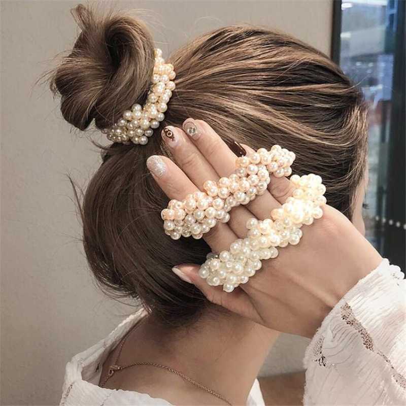 

1 pc Pearls Korean Style Women Grils Round Elastic Hair Bands Hair Accessories Scrunchies Exquisite Shining Headwear Gum