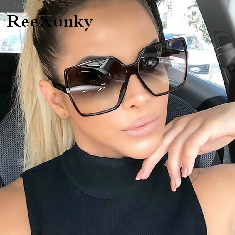 

2019 Vintage Oversized Square Sunglasses Women Fashion Mirror Black Sun Glasses Men Shades Female zonnebril dames