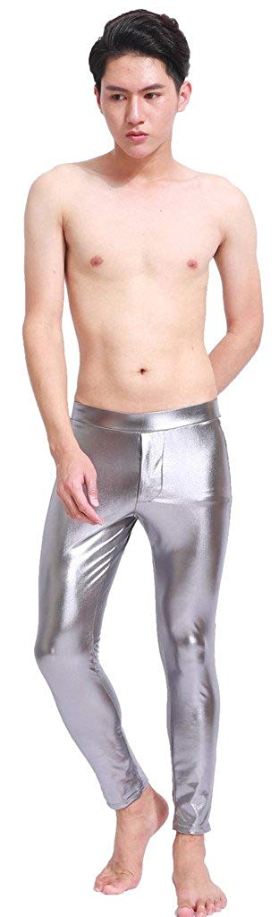 

Men's Pants Mens Metallic Wetlook Meggings Man Leggings Tights, Black