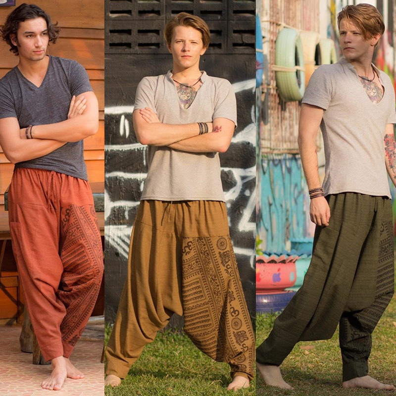 

Zogaa 2019 Men Hip Hop Retro Baggy Cotton Loose Cross-pants Men Wide Leg Trousers Boho Casual Pants Cross-pants 5XL 4XL PLUS, Purple