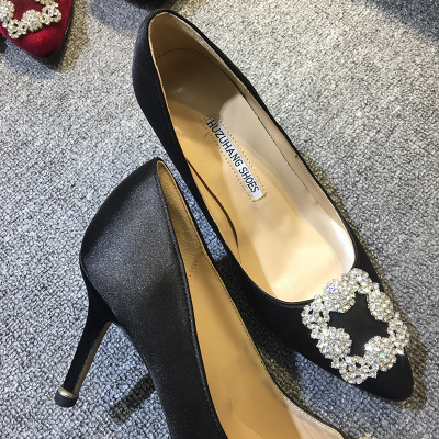 

Free shipping 2019 silk satins pillage Pointed diamond shoes 8.5cm high heels Rhinestone white dimond pumps wedding DRESS SHOES 34-41, Red