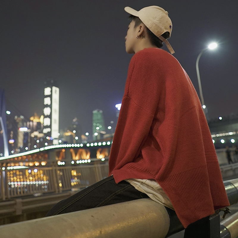

2018 retro solid color round neck bottoming shirt pullover loose sweater men's sweater autumn and winter size -XL free postage, Black