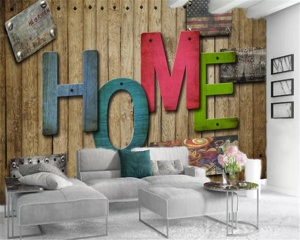 

3d Mural Wallpaper Wooden Board Letter Wall Painting Customized European Retro Style Advanced Interior Decoration Wallpaper, As pic