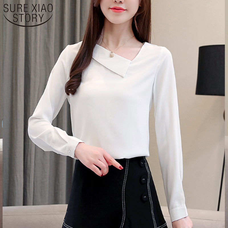 

White Blace Women Shirts Skew Collar Harajuku Chiffon Blouse Mujer De Moda 2019 Womens Tops and Blouses Blusas 1990 50, Black