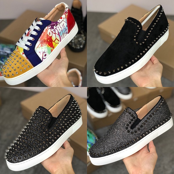 

Men's Red Bottom Sneaker Fashion Loafers Espadrilles Spikes Shoes Pik Boat Woman Trainers Junior Orlato Sneakers Party Wedding Shoes, Color 1