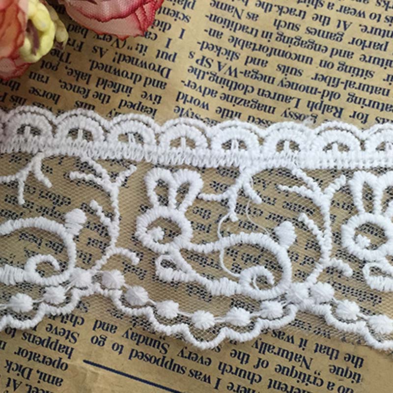 14yds Coton Simple Fleur Broderie Oeillet Bordure en Dentelle Noir Lacets