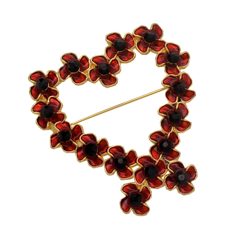 

Red Enamel Heart Or Ribbon Shaped Poppy Flowers Brooch UK Remembrance Gifts