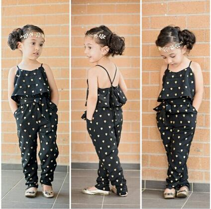 

New Fashion Summer Kids Girls Clothing Sets Cotton Sleeveless Polka Dot Strap Girls Jumpsuit Clothes Sets Outfits Children Suits, Red;yellow
