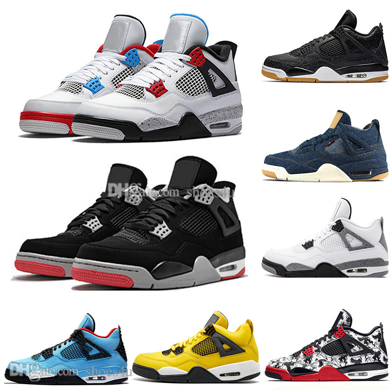 

Boys 2019 Newest Bred 4 4s What The Cactus Jack Laser Wings Mens Basketball Shoes Denim Blue Tattoo Pale Citron Men Sports Designer Sneakers, #14