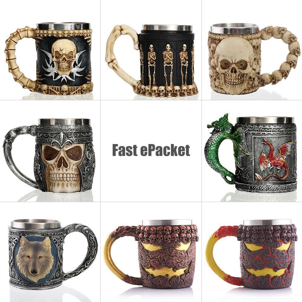 Color : G12 Cvxgdsfg 1 Pezzi in Acciaio Inox 304 Cranio Tazza di caffè Teschio Vichingo Boccali di Birra Regalo per Gli Uomini Festa del papà Regali di Halloween Bar Decorazione della casa 