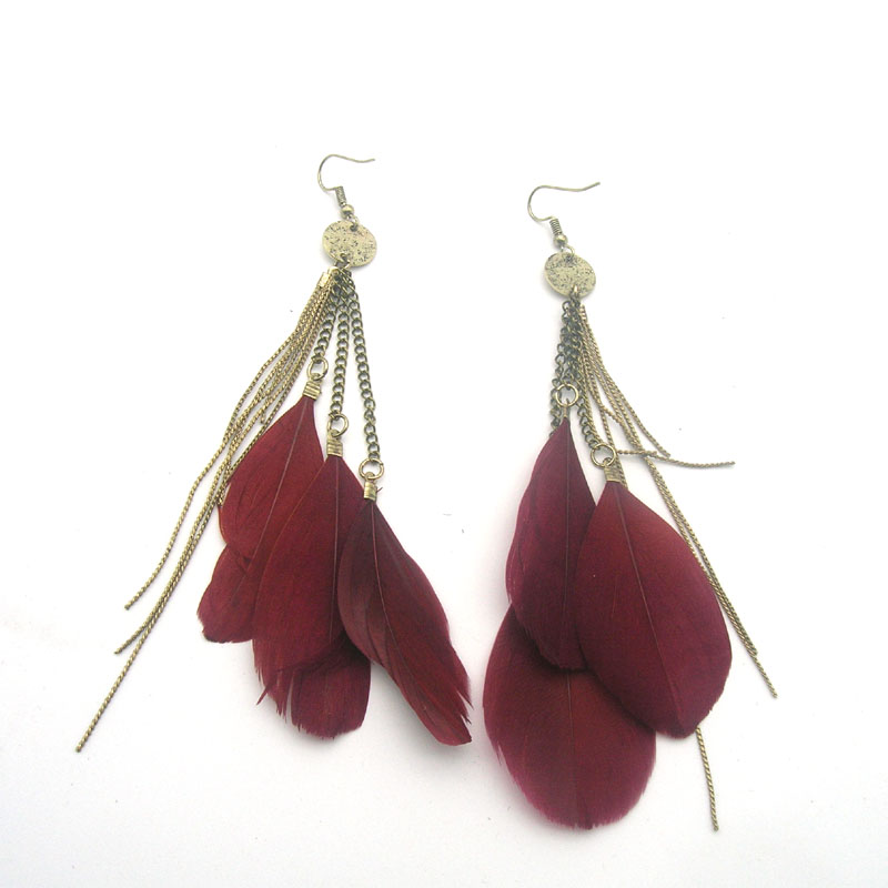 

Dandie New Fashion Red Feathers Metal Tassel Earrings For Women , Suitable For Women's Daily Wear