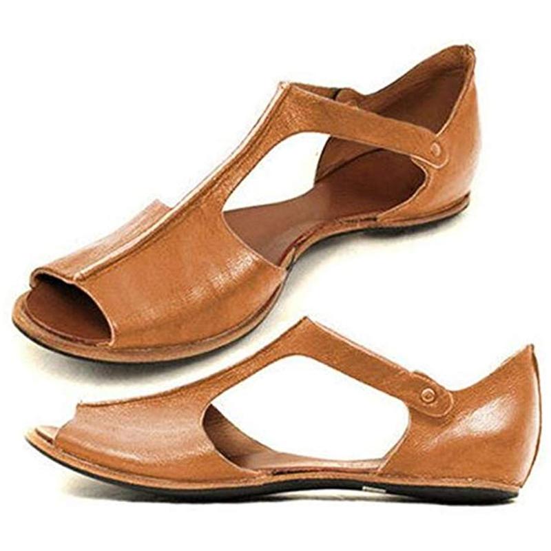 

Torridity Fashion Women Leather Shoes Flats Sole Ladies Casual Soft Slides Women Sandals, Brown