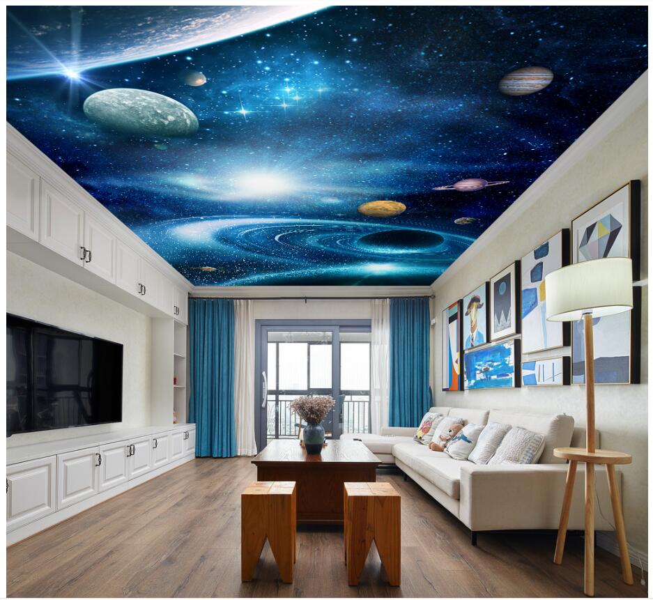 

3d ceiling murals wallpaper custom photo Fantasy universe blue starry planet home decor room 3d wall murals wallpaper for walls 3 d, Non-woven wallpaper
